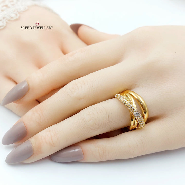 Zircon Studded Deluxe Ring Made of 21K Gold by Saeed Jewelry 
