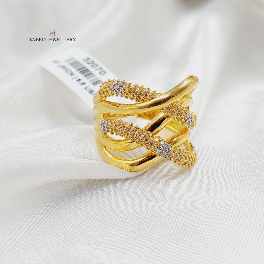 21K Gold Zircon Studded Deluxe Ring by Saeed Jewelry - Image 3