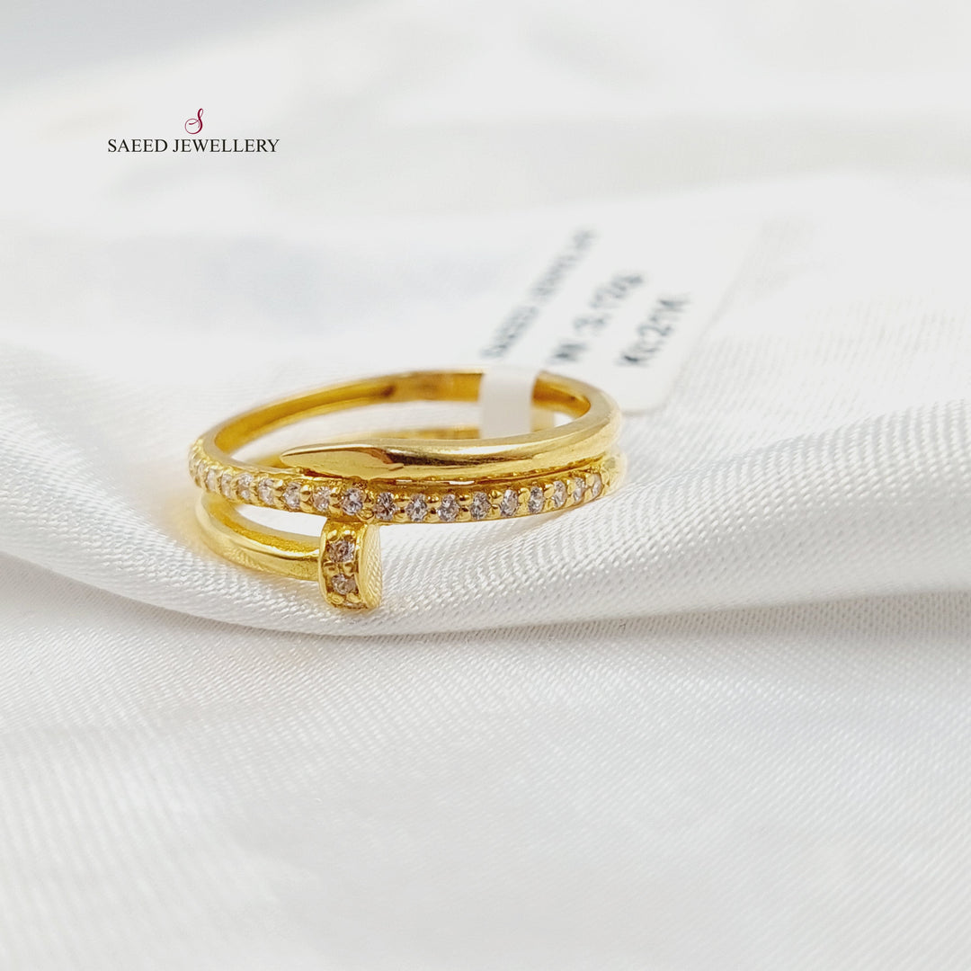 Zircon Studded Nail Ring Made of 21K Gold by Saeed Jewelry 