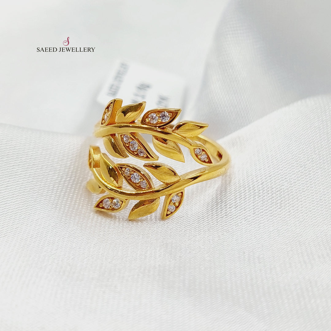 Zircon Studded Leaf Ring Made of 21K Gold by Saeed Jewelry 