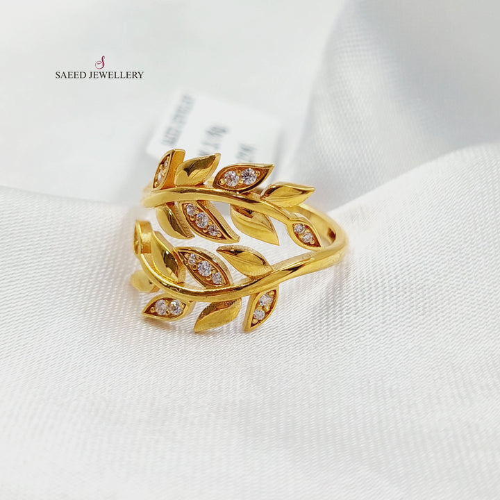 Zircon Studded Leaf Ring Made of 21K Gold by Saeed Jewelry 