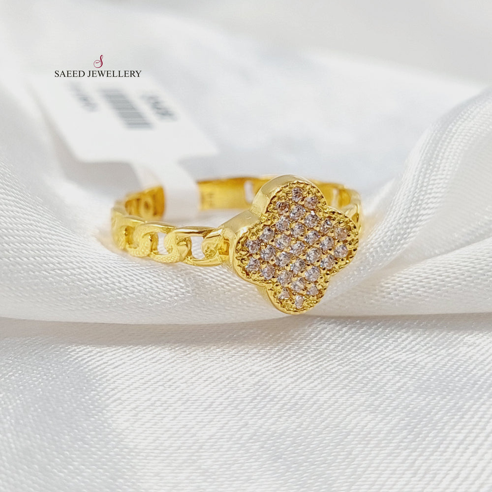 Zircon Studded Clover Ring Made of 21K Gold by Saeed Jewelry 