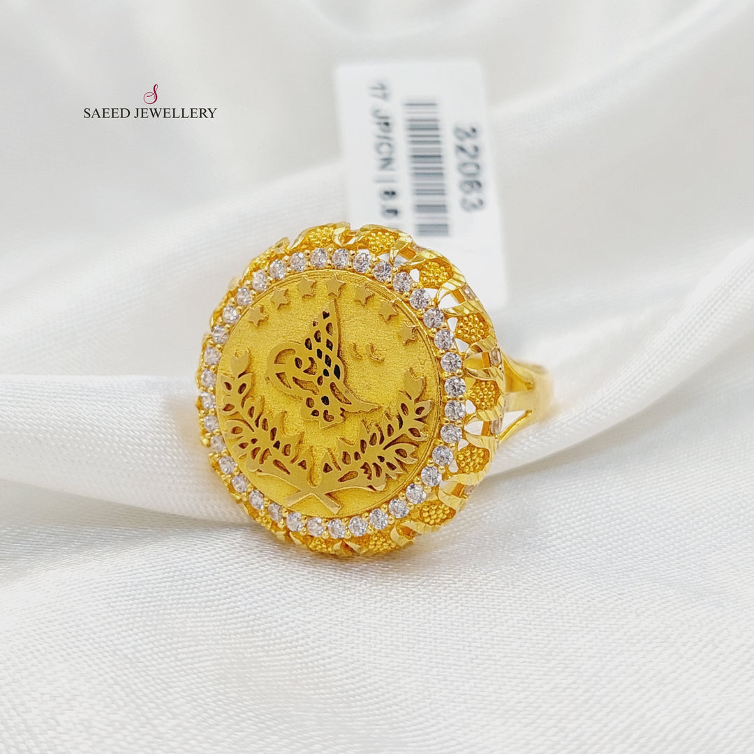 21K Gold Zircon Studded Rashadi Ring by Saeed Jewelry - Image 1