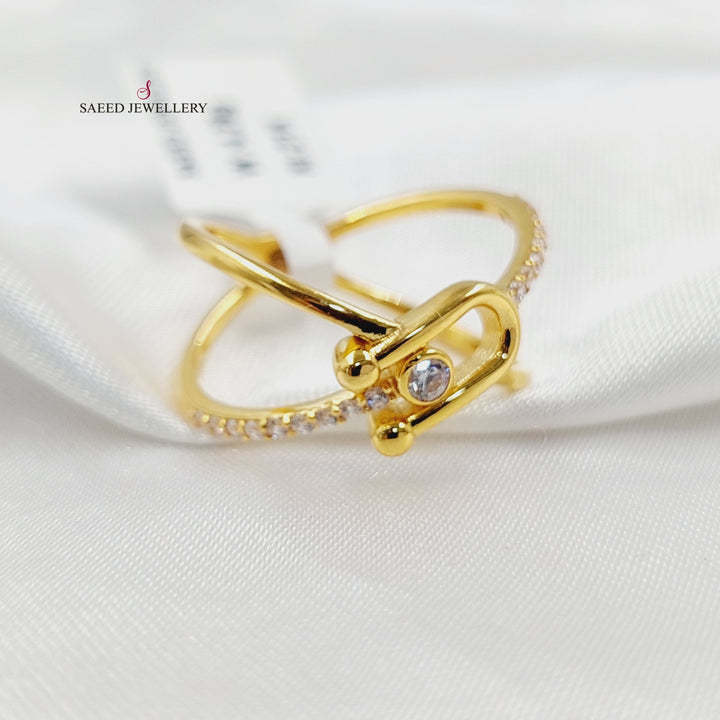 Zircon Studded X Style Ring Made of 21K Gold by Saeed Jewelry 