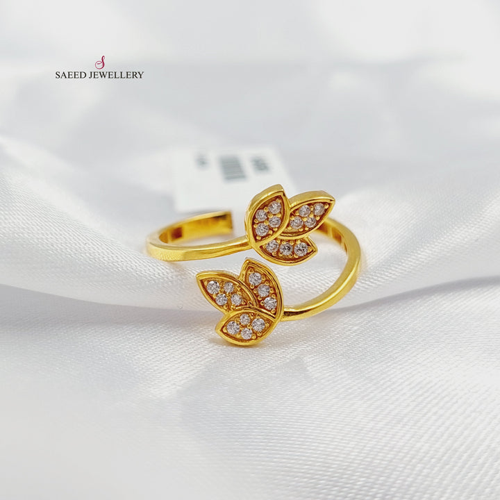 Zircon Studded Leaf Ring Made of 21K Gold by Saeed Jewelry 