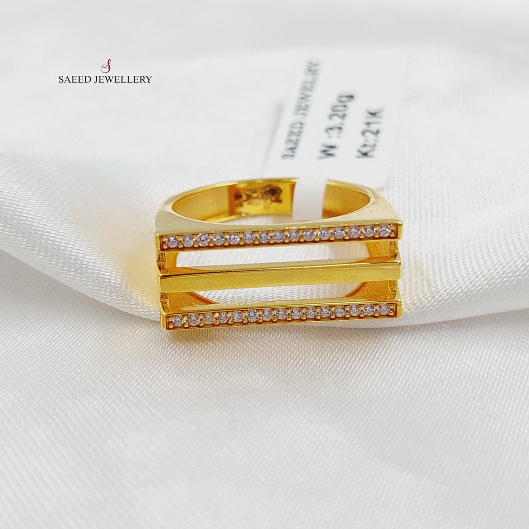 Zircon Studded Turkish Ring Made of 21K Gold by Saeed Jewelry 
