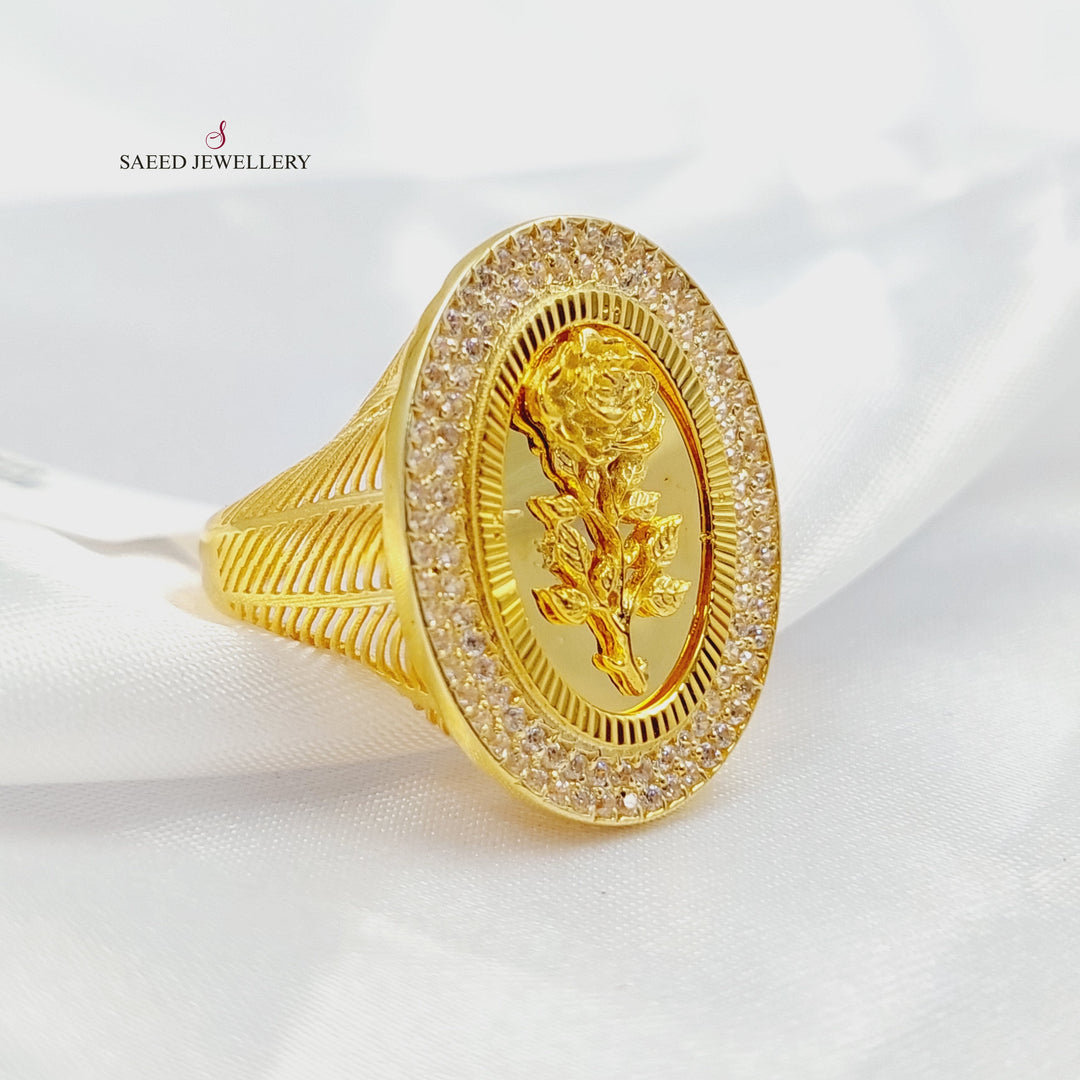 Zircon Studded Ounce Ring Made of 21K Gold by Saeed Jewelry 