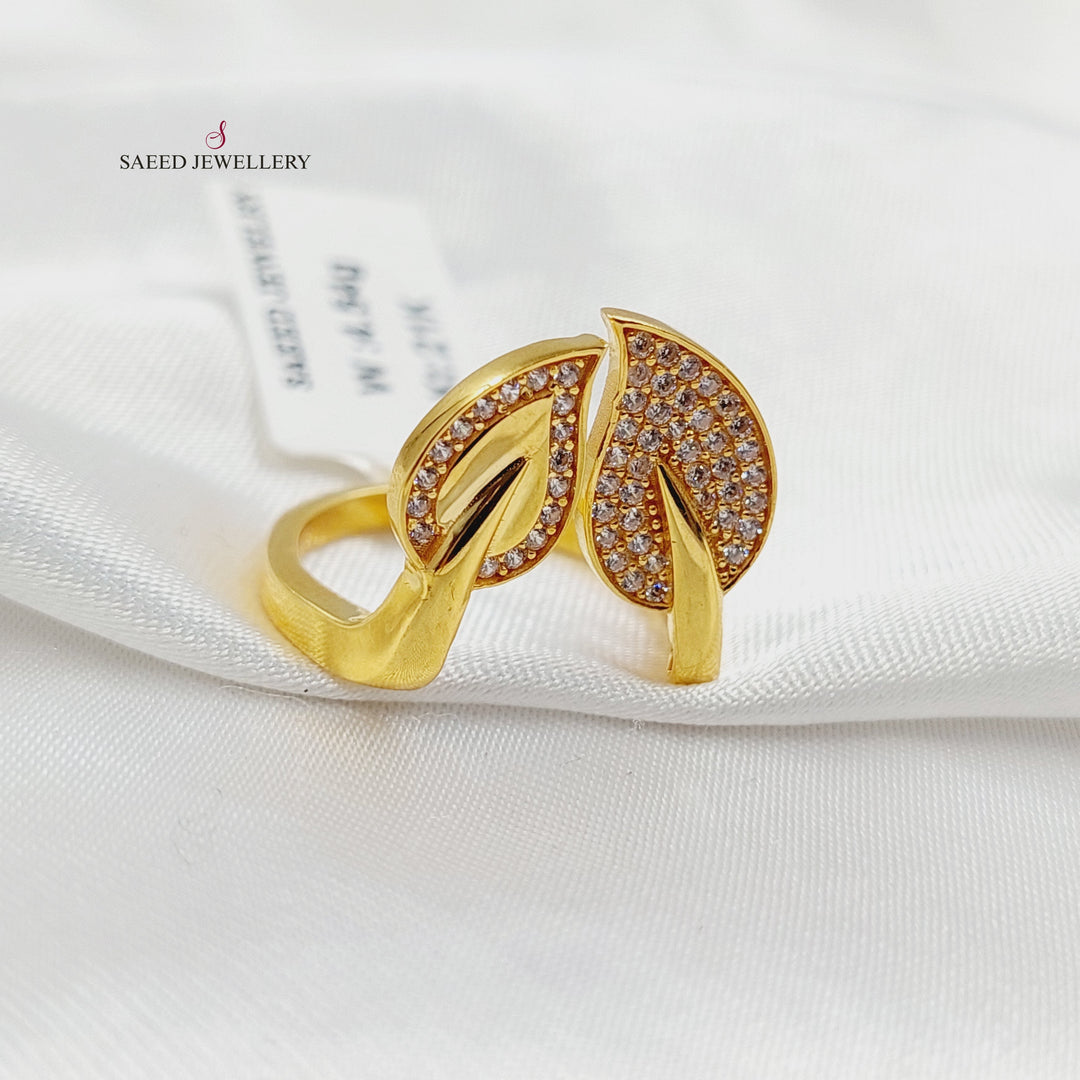 Zircon Studded Leaf Ring Made of 21K Gold by Saeed Jewelry 