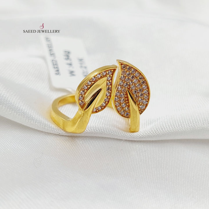 Zircon Studded Leaf Ring Made of 21K Gold by Saeed Jewelry 
