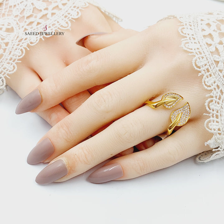Zircon Studded Leaf Ring Made of 21K Gold by Saeed Jewelry 