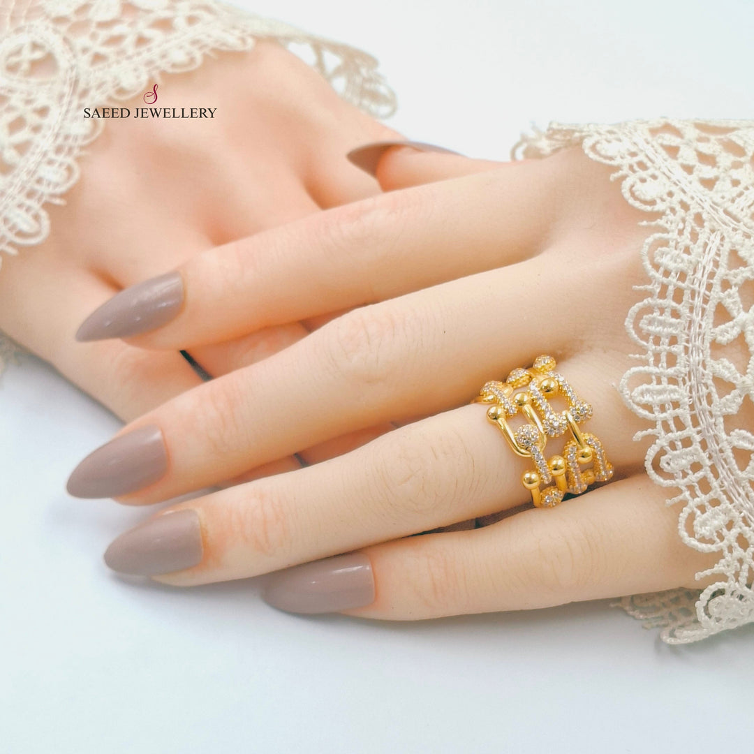 Zircon Studded Paperclip Ring Made of 21K Gold by Saeed Jewelry 