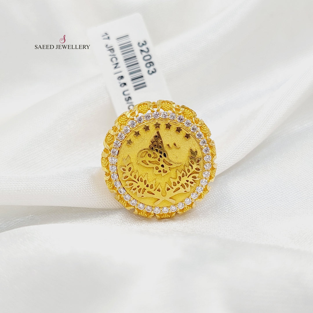 21K Gold Zircon Studded Rashadi Ring by Saeed Jewelry - Image 4