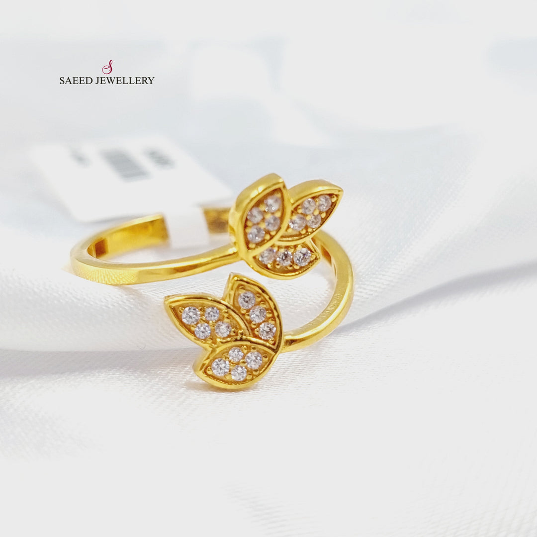 Zircon Studded Leaf Ring Made of 21K Gold by Saeed Jewelry 