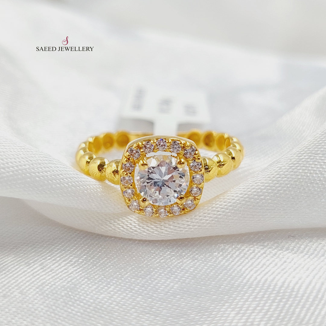 Zircon Studded Solitaire Ring Made of 21K Gold by Saeed Jewelry 