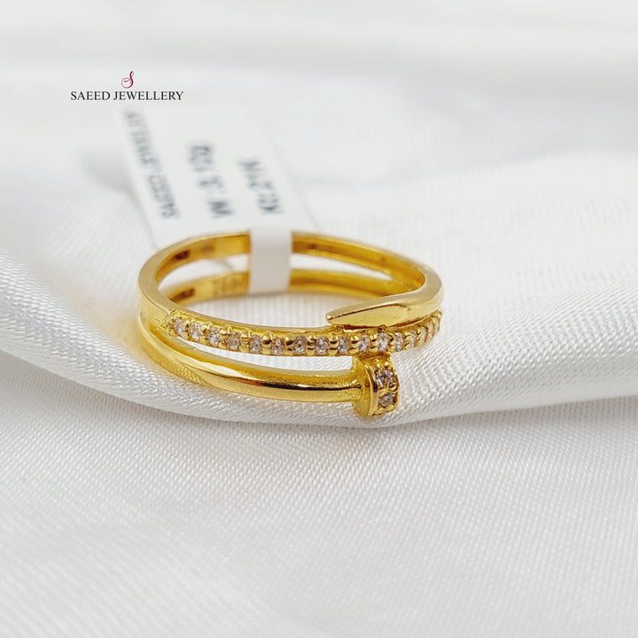 Zircon Studded Nail Ring Made of 21K Gold by Saeed Jewelry 