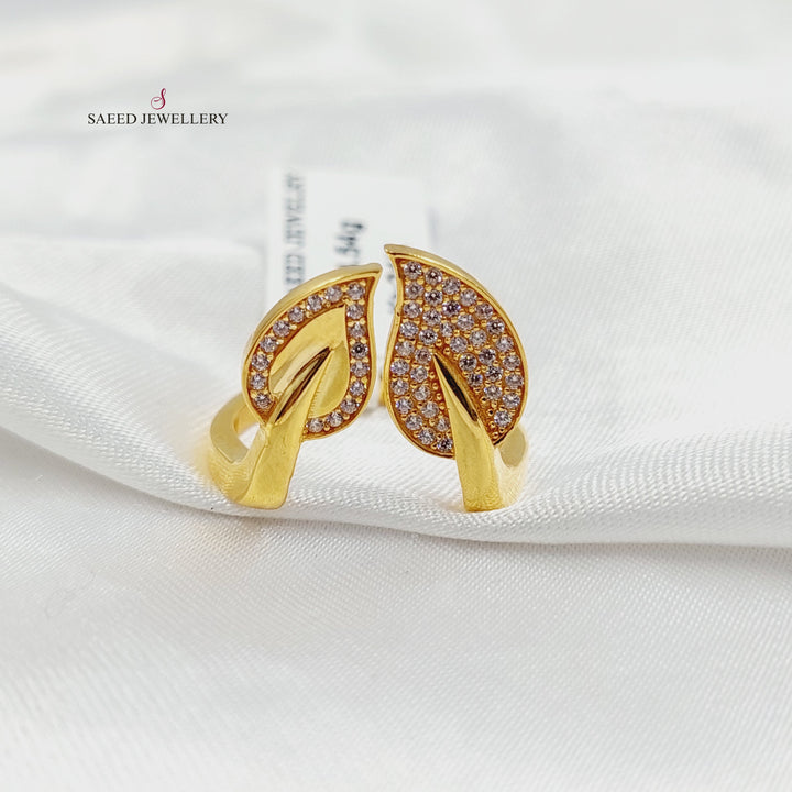 Zircon Studded Leaf Ring Made of 21K Gold by Saeed Jewelry 