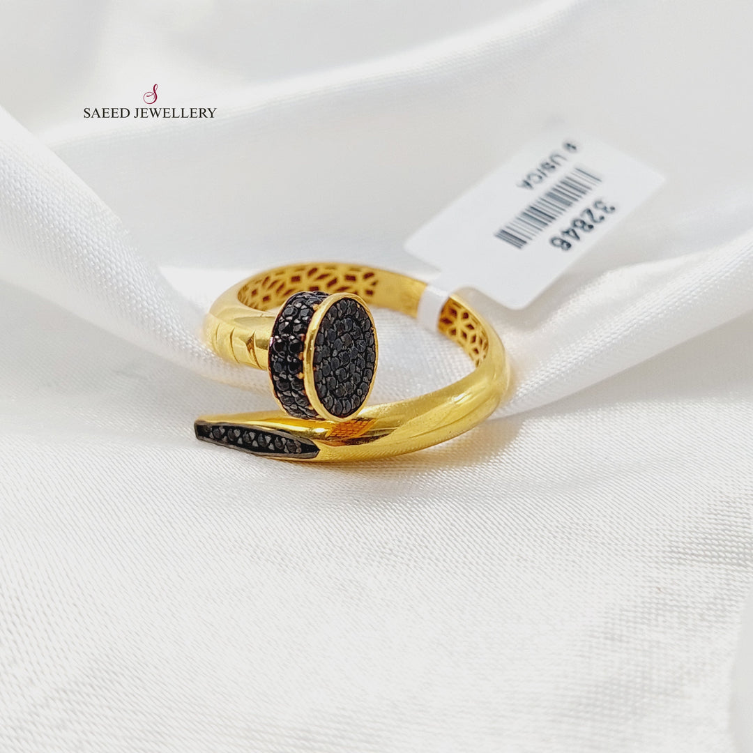 21K Gold Zircon Studded Nail Ring by Saeed Jewelry - Image 3