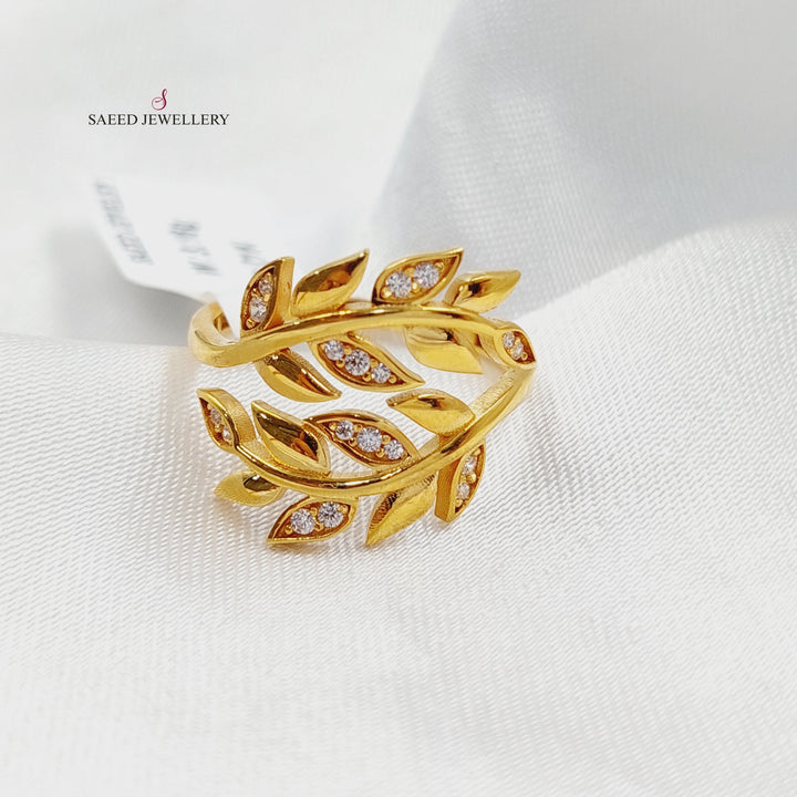 Zircon Studded Leaf Ring Made of 21K Gold by Saeed Jewelry 