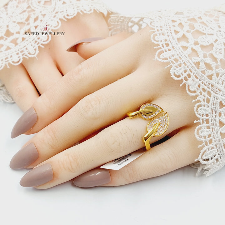 Zircon Studded Leaf Ring Made of 21K Gold by Saeed Jewelry 