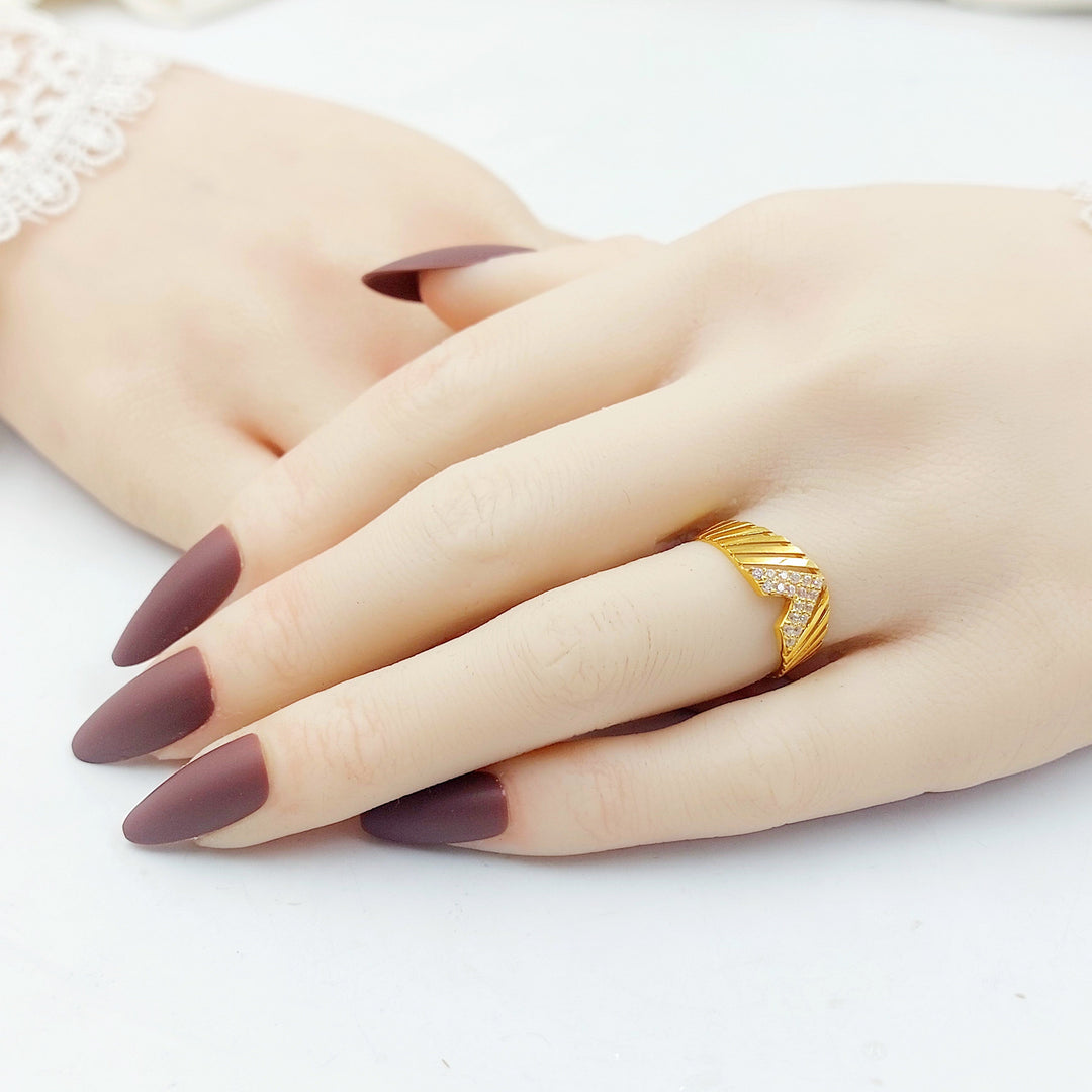 Zircon Studded Triangles Ring Made of 21K Gold by Saeed Jewelry 