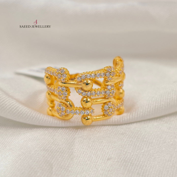 Zircon Studded Paperclip Ring Made of 21K Gold by Saeed Jewelry 