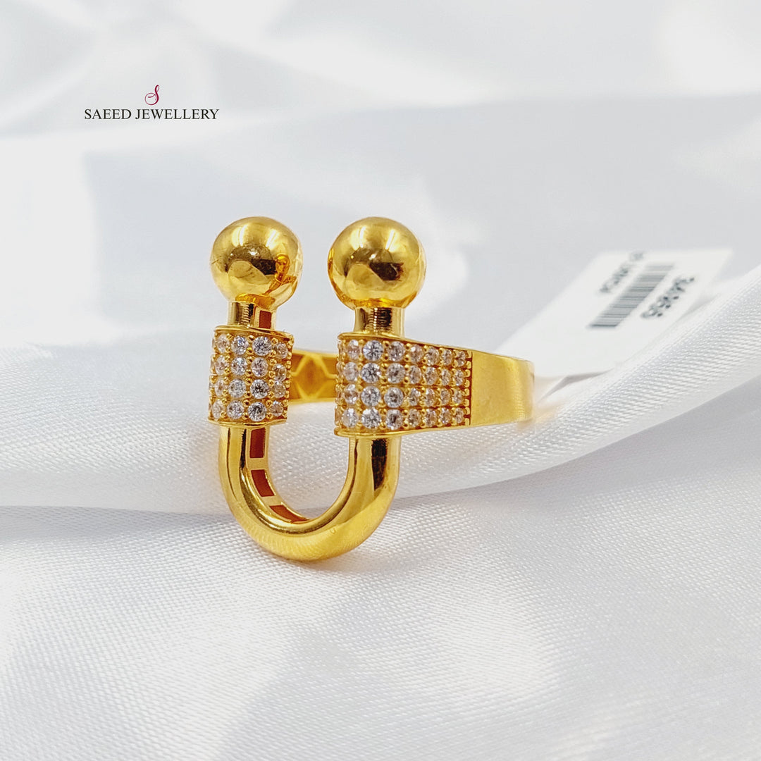 Zircon Studded Paperclip Ring Made of 21K Gold by Saeed Jewelry 