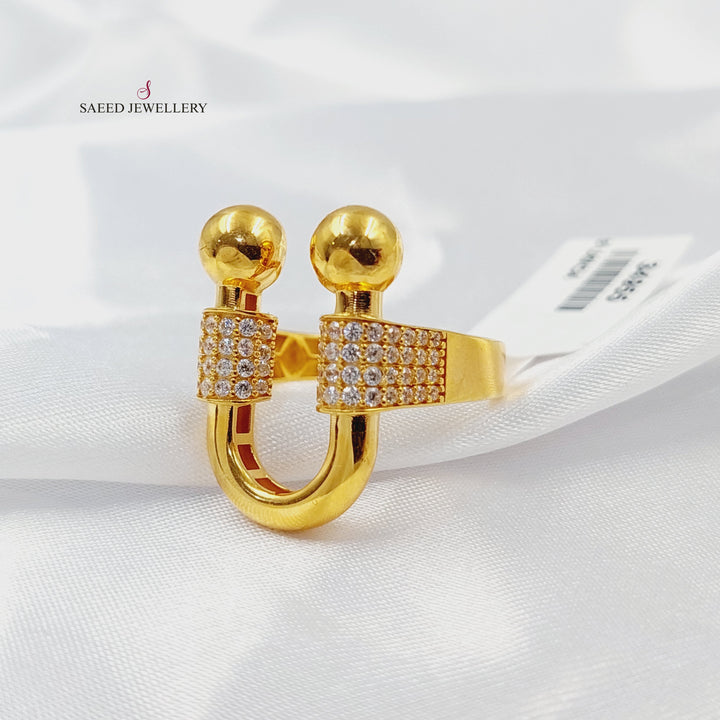 Zircon Studded Paperclip Ring Made of 21K Gold by Saeed Jewelry 