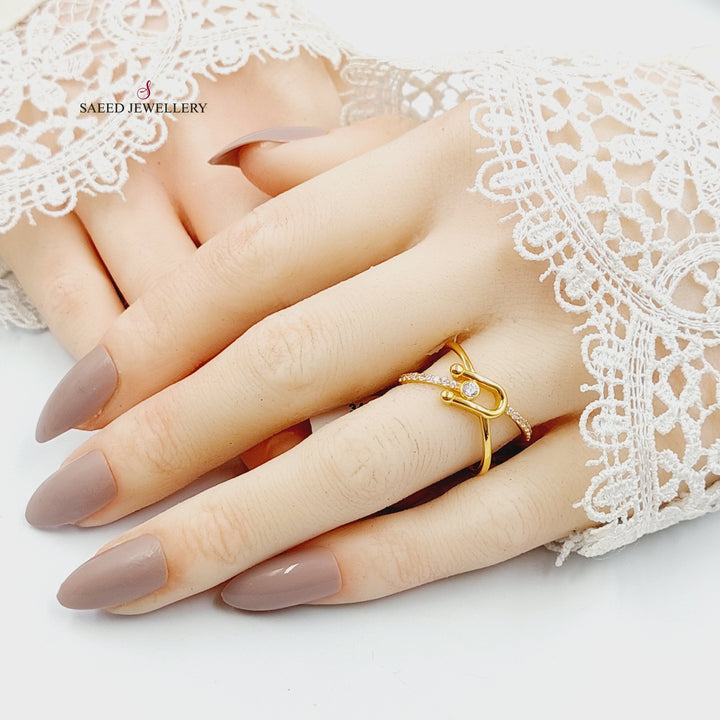Zircon Studded X Style Ring Made of 21K Gold by Saeed Jewelry 