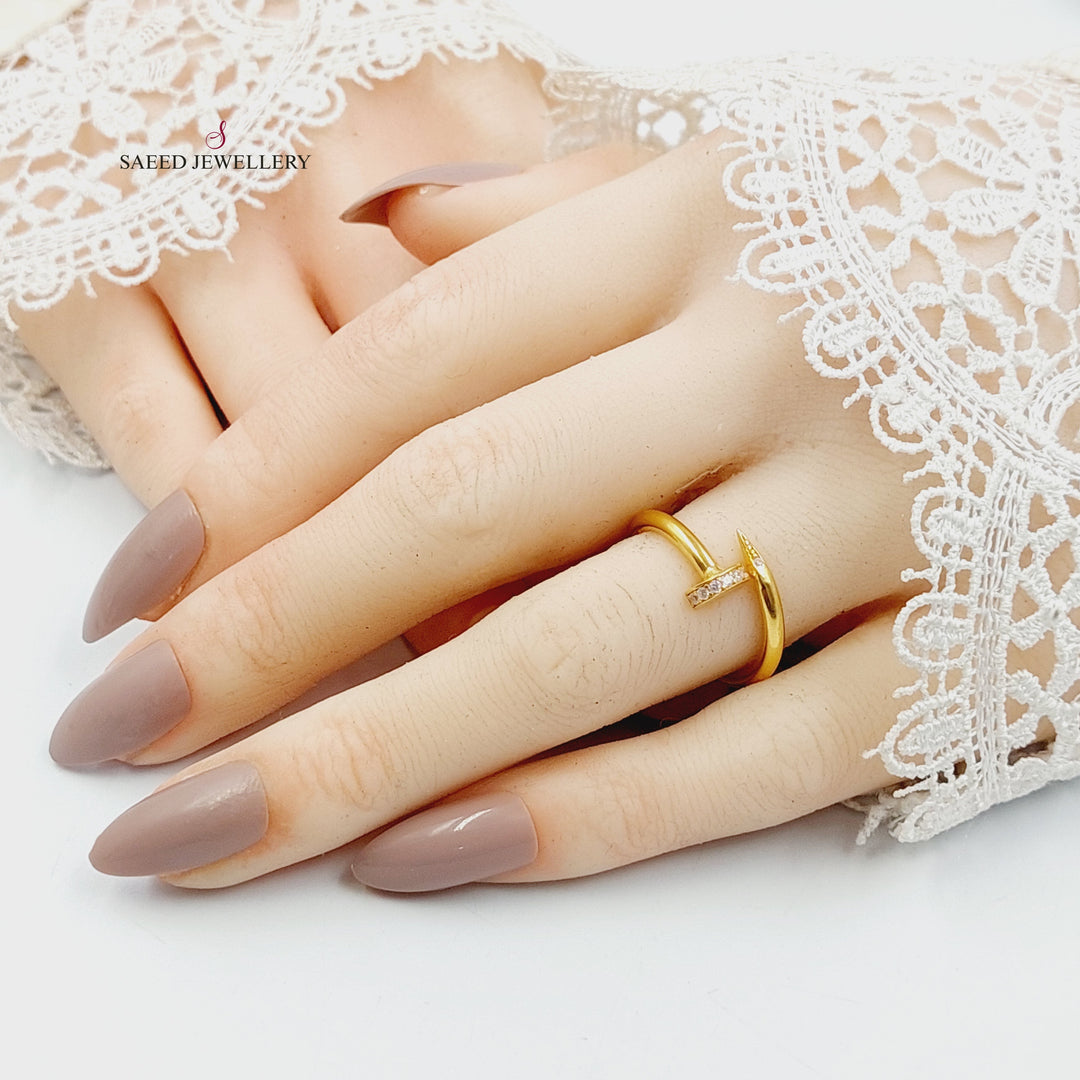 Zircon Studded Nail Ring Made of 21K Gold by Saeed Jewelry 