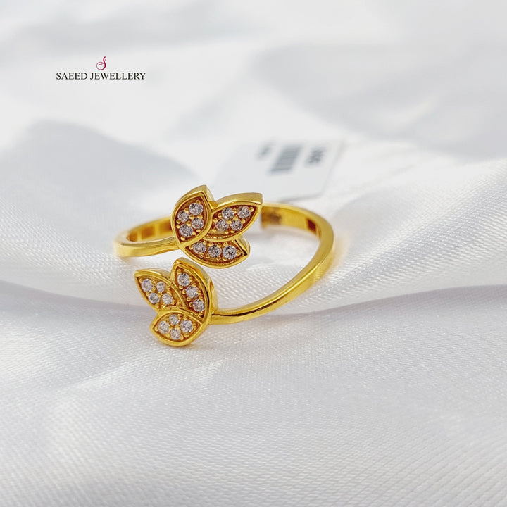 21K خاتم ورق الشجر مرصع-مجوهرات الشيخ سعيد-Saeed Jewelry 