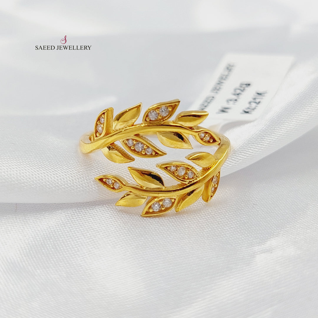 Zircon Studded Leaf Ring Made of 21K Gold by Saeed Jewelry 