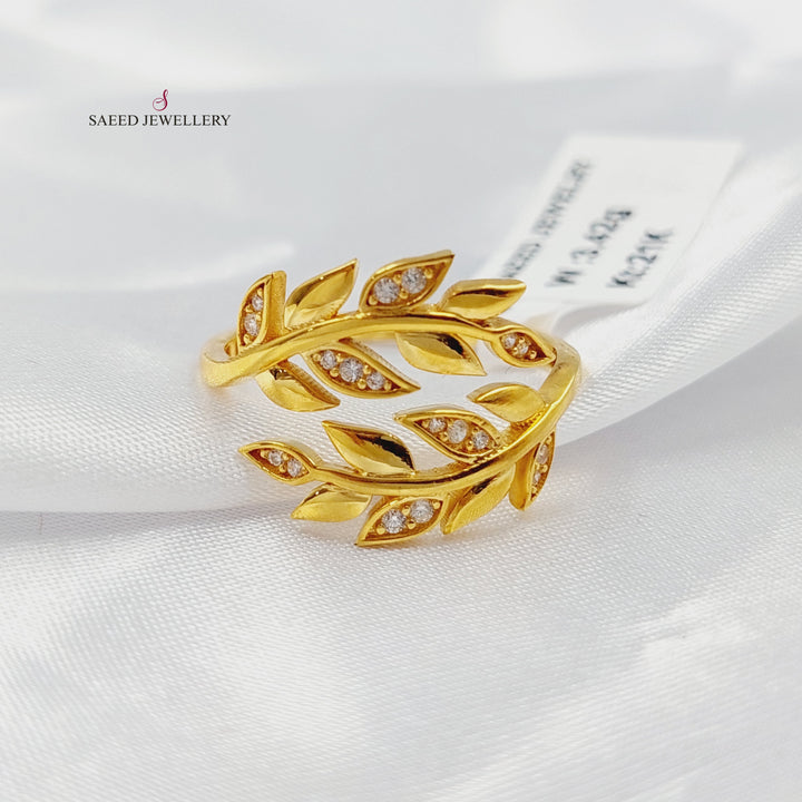 Zircon Studded Leaf Ring Made of 21K Gold by Saeed Jewelry 