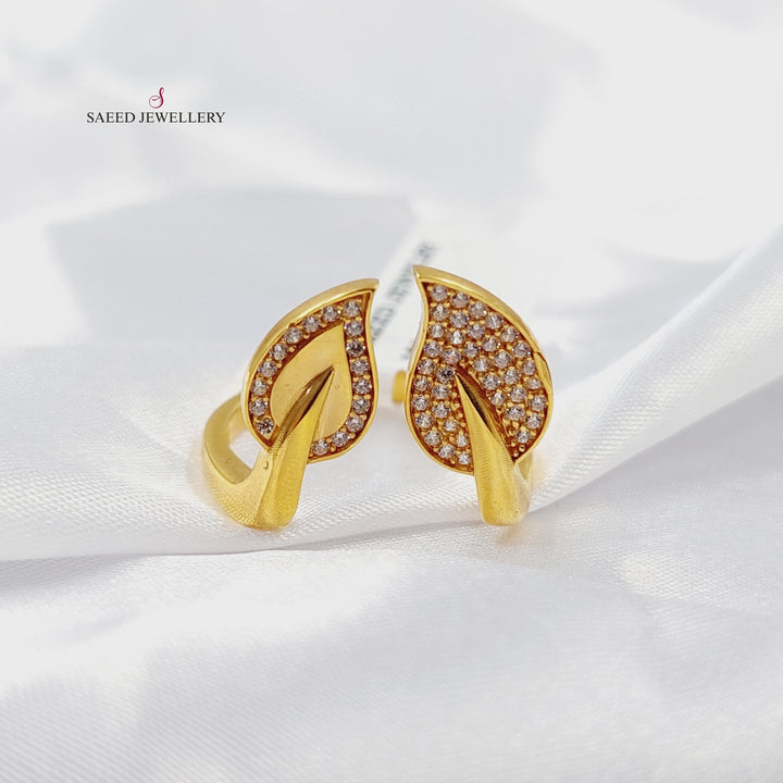 Zircon Studded Leaf Ring Made of 21K Gold by Saeed Jewelry 