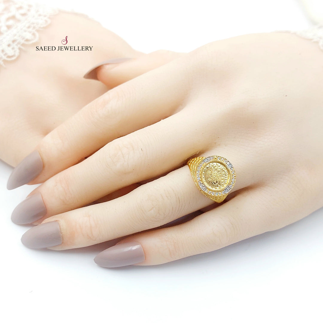 Zircon Studded Rashadi Ring Made of 21K Gold by Saeed Jewelry 