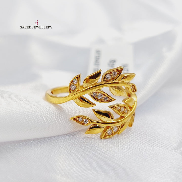 Zircon Studded Leaf Ring Made of 21K Gold by Saeed Jewelry 
