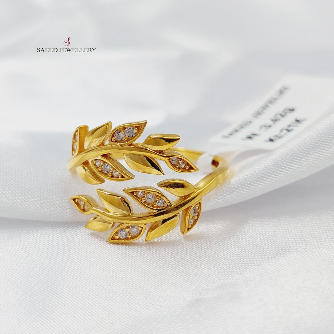 Zircon Studded Leaf Ring Made of 21K Gold by Saeed Jewelry 