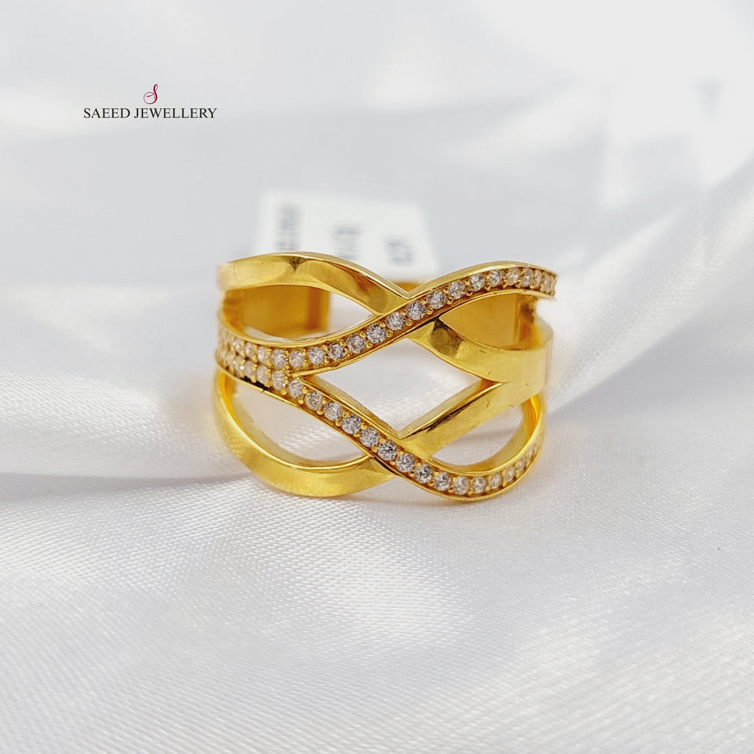 Zircon Studded X Style Ring Made of 21K Gold by Saeed Jewelry 