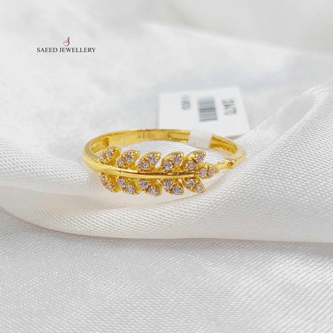 21K خاتم ورق الشجر مرصع-مجوهرات الشيخ سعيد-Saeed Jewelry 