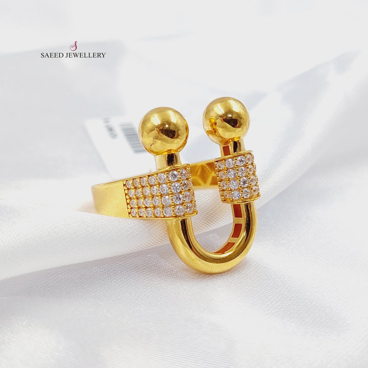 Zircon Studded Paperclip Ring Made of 21K Gold by Saeed Jewelry 