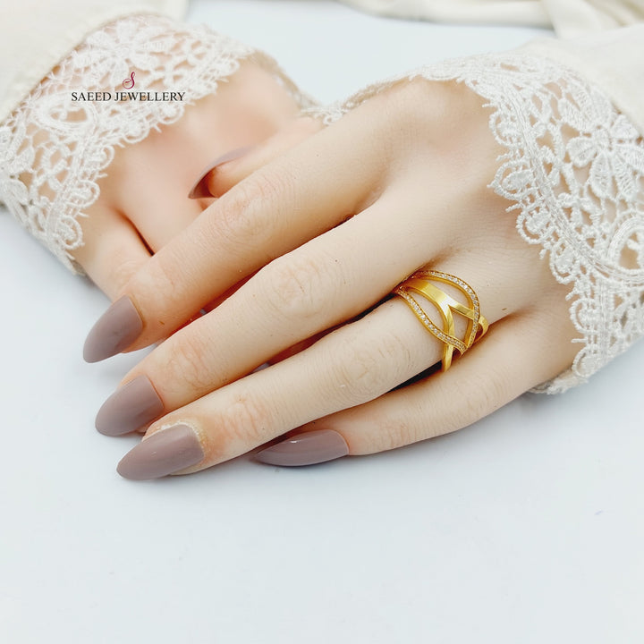 Zircon Studded X Style Ring Made of 21K Gold by Saeed Jewelry 
