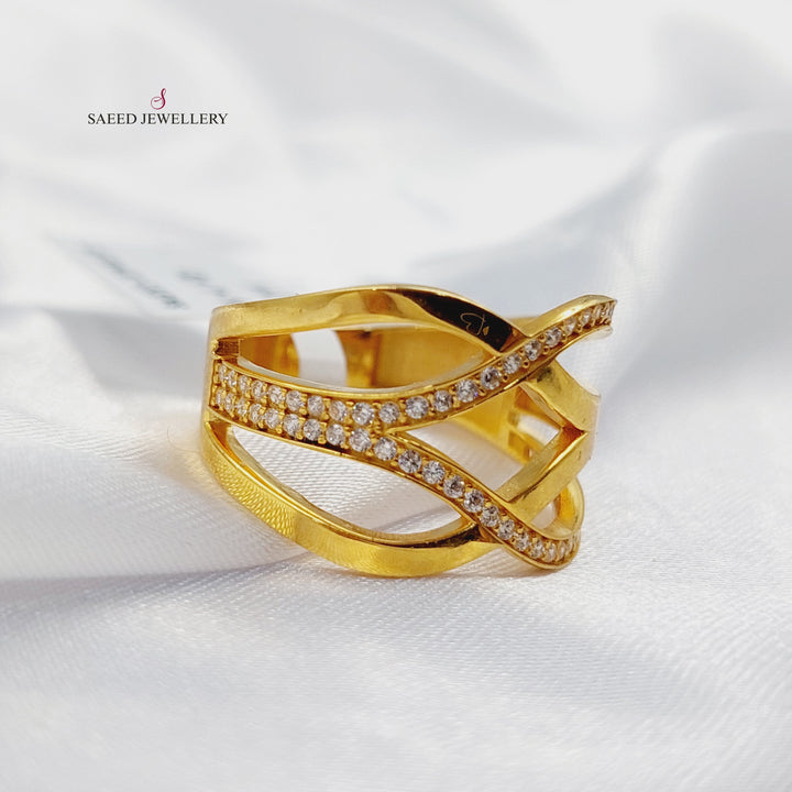 Zircon Studded X Style Ring Made of 21K Gold by Saeed Jewelry 