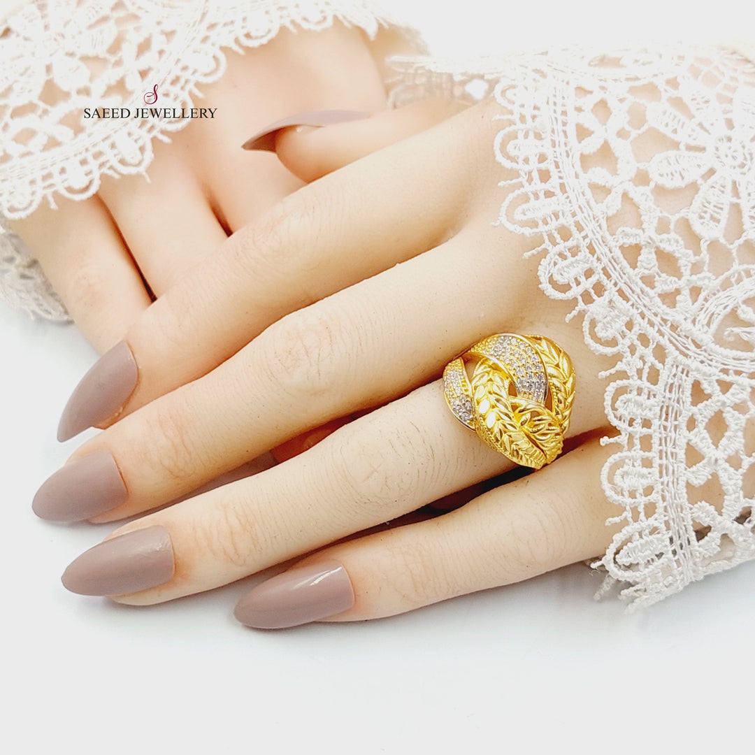 Zircon Studded Deluxe Ring Made of 21K Gold by Saeed Jewelry 