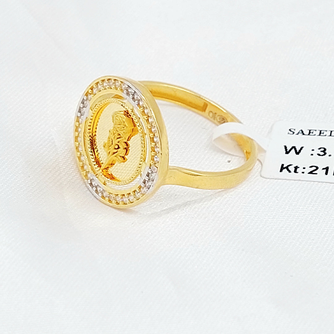 Zircon Studded Ounce Ring Made of 21K Gold by Saeed Jewelry 