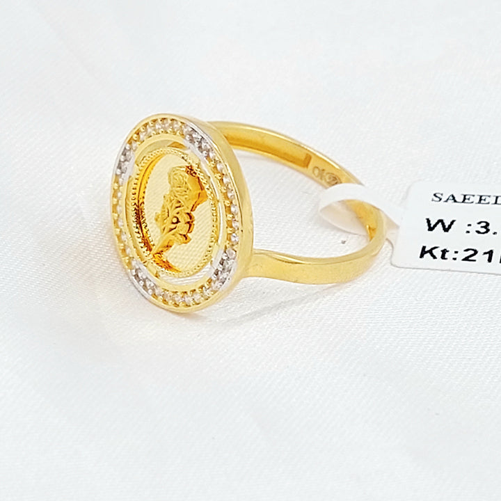 Zircon Studded Ounce Ring Made of 21K Gold by Saeed Jewelry 