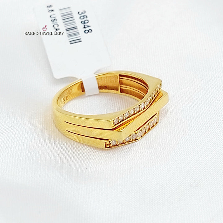 Zircon Studded Deluxe Ring Made of 21K Gold by Saeed Jewelry 