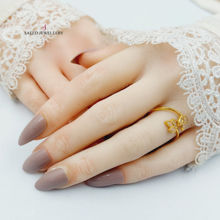 Zircon Studded Leaf Ring Made of 21K Gold by Saeed Jewelry 