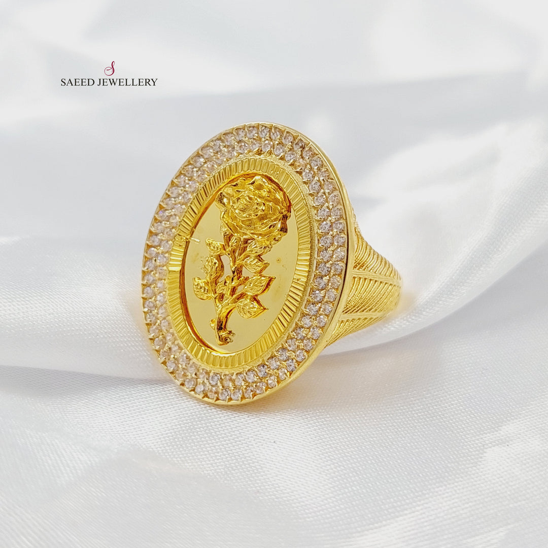 Zircon Studded Ounce Ring Made of 21K Gold by Saeed Jewelry 
