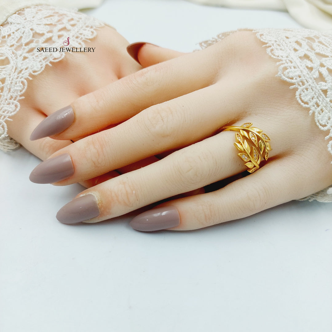 Zircon Studded Leaf Ring Made of 21K Gold by Saeed Jewelry 