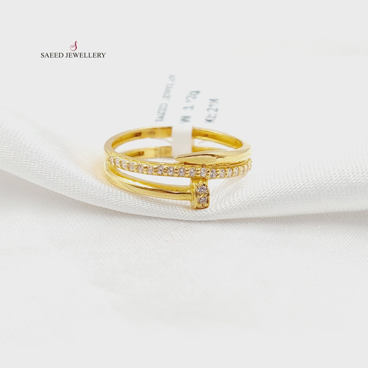 Zircon Studded Nail Ring Made of 21K Gold by Saeed Jewelry 