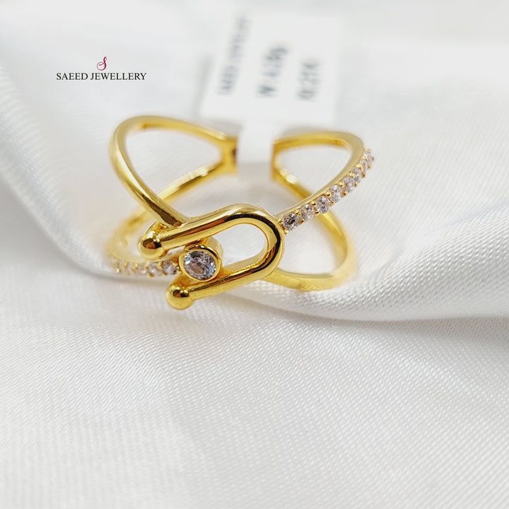 Zircon Studded X Style Ring Made of 21K Gold by Saeed Jewelry 